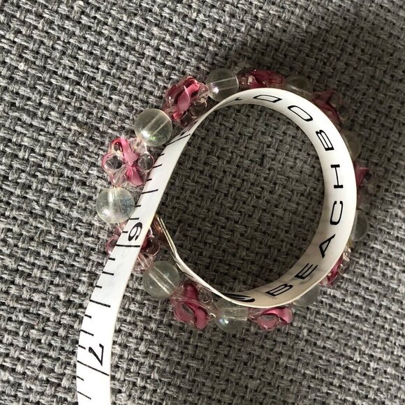 Handmade Glass Bracelets Round Flower Beads Blue Clear Pink Brown, 5.75 to 6.5'' - Picture 16 of 16